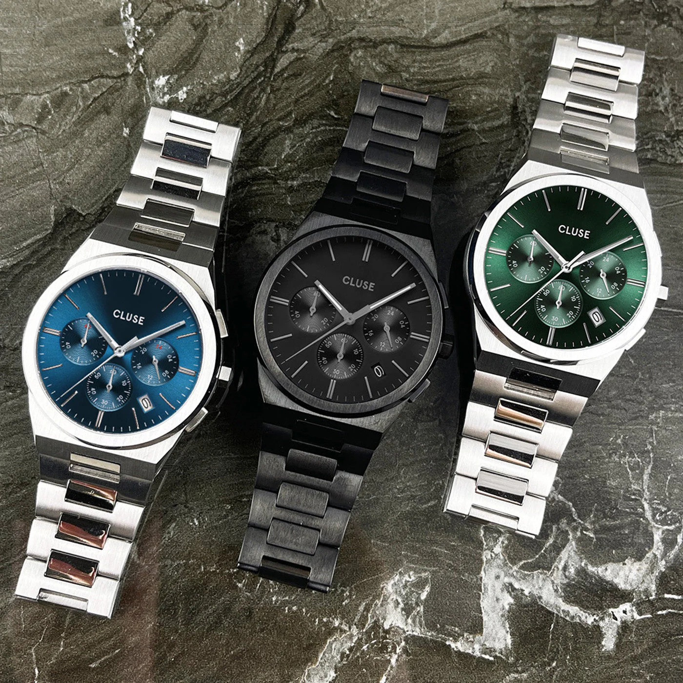 Vigoureux Chrono Watch Steel, Green, Silver Colour - Image 7